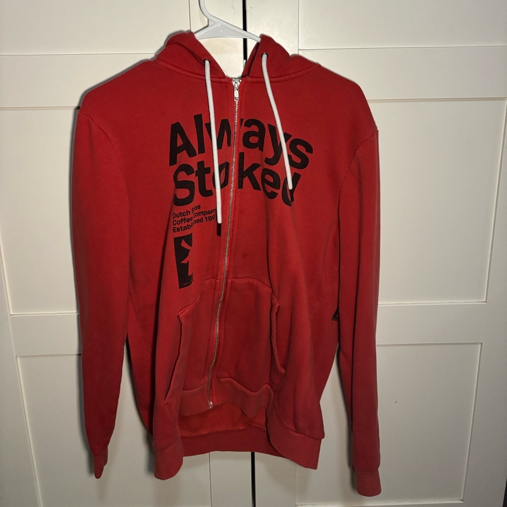 Dutch Bros “Always Stoked” Red Zip-Up Hoodie (Unisex)